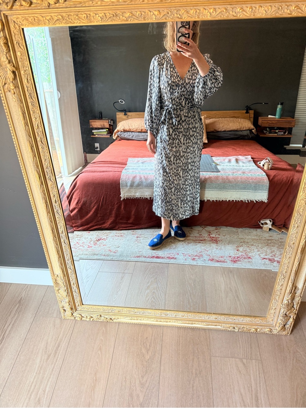 BUCKETLIST Black and White Abstract Satin Midi Dress